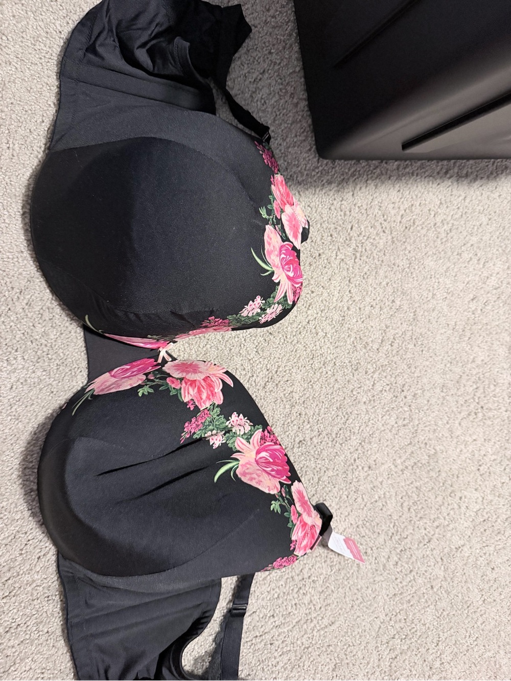 Lane Bryant Black Bra with Pink Floral Embroidery